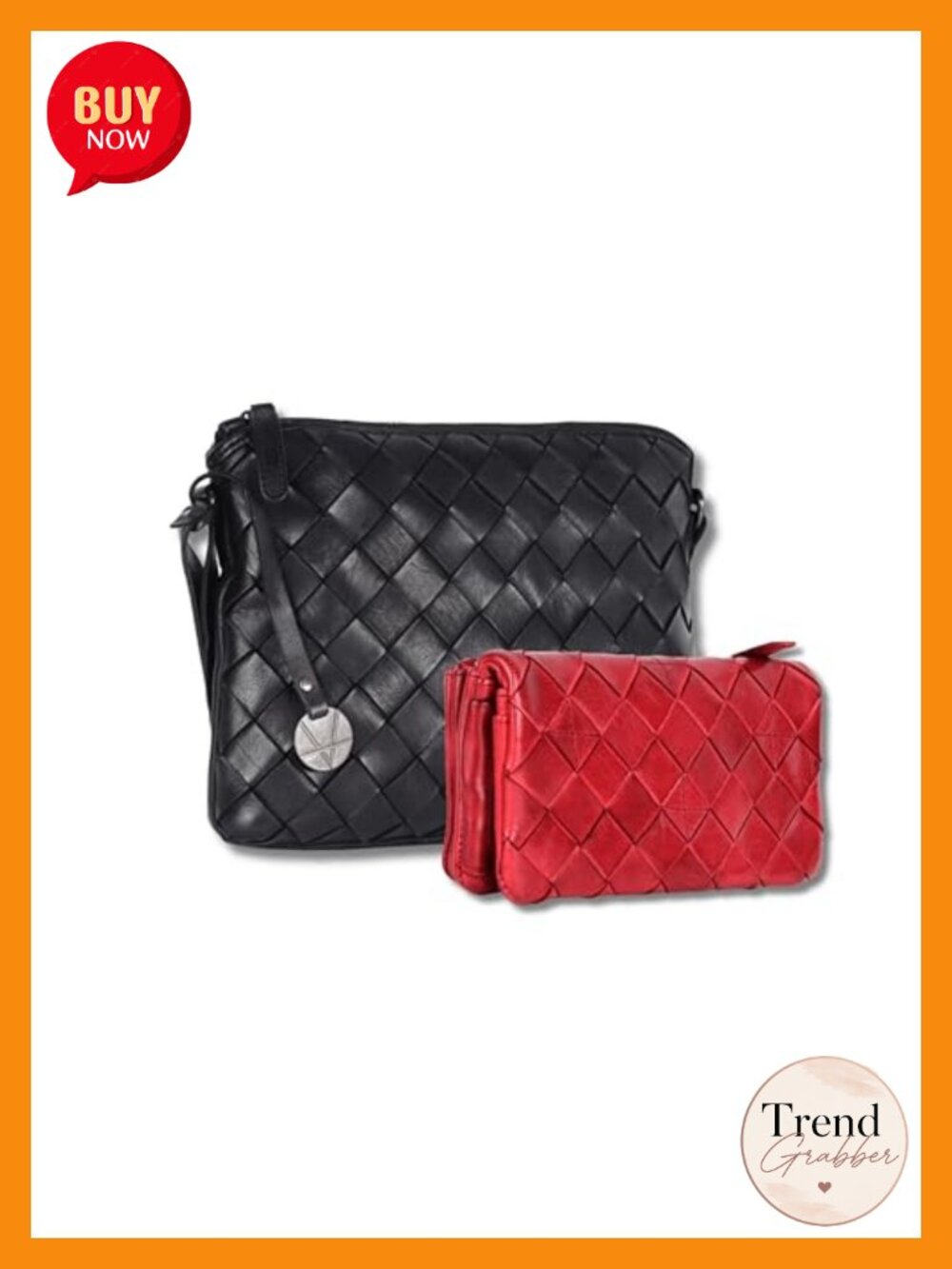 Genuine Leather Crossbody Bag & Wallet Set for Women with Zipper Closure
